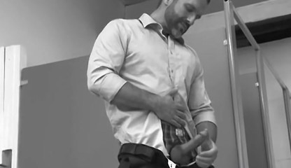 Dirk Caber isnt aware that he is spied on while masturbating