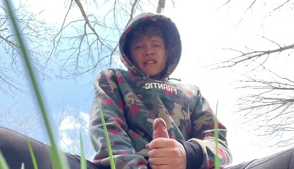 Sweet Boy Jerking his Big Dick (23cm) Outdoor / Huge Cumshot on Camera / College Boy / Monster Dick