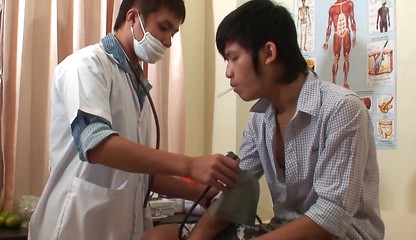 Fisted Asian twink jerking while barebacked by doctor