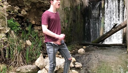 Hot Hunk Jerking his Big Dick (23cm) in Public Place near the Dam/ Teen Boy