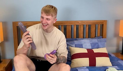 Straight Blond Pup Pumps his Tight Hole with the Big Pink Dildo & his Uncut Cock Cums!