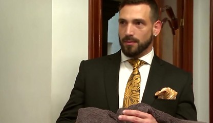 Hung office hunk Enzo Rimenez finally gets fat cock deep inside his tight muscled ASS