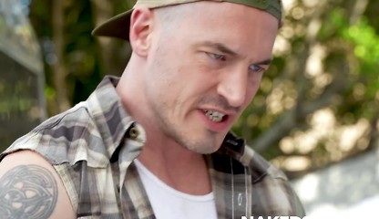 Inked daddy Derek Kage barebacks Greyson Myles tight asshole
